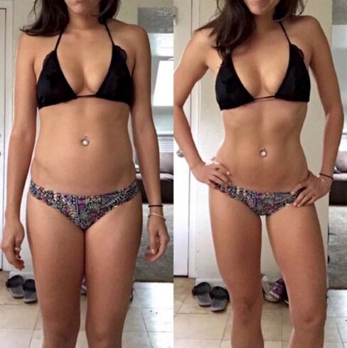Girl before and after weight loss on a carbohydrate-free diet