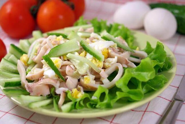 Squid Salad with Eggs and Cucumber on a Low Carbohydrate Diet